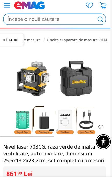 Nivel laser 703CG, raza verde de inalta vizibilitate, auto-nivelare, dimensiuni 25.5x13.2x23.7cm, set complet cu accesorii, produs nou