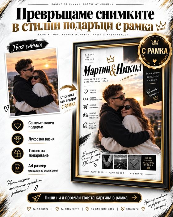 Персонализирана картина с рамка по ваша снимка | Уникален подарък