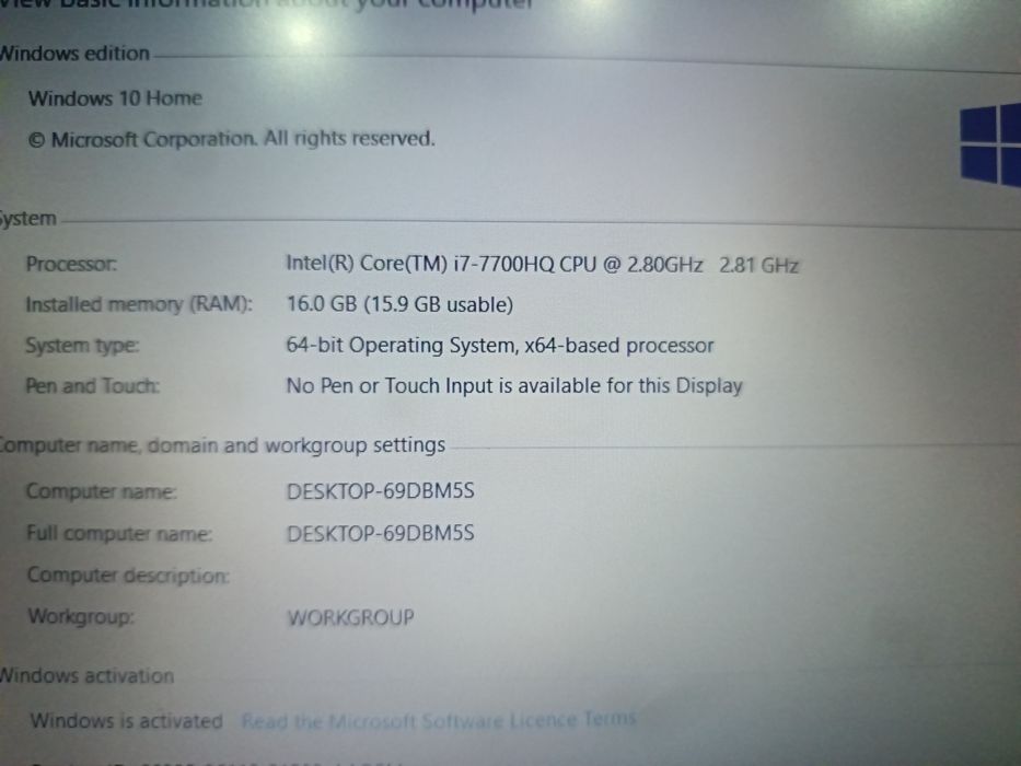 Asus rog i7 gen 7 placa video 1050 de 4 giga 16 giga ram