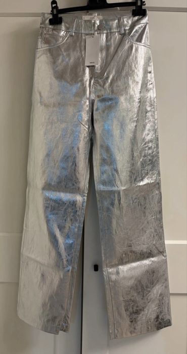 Pantaloni wide-leg metalici