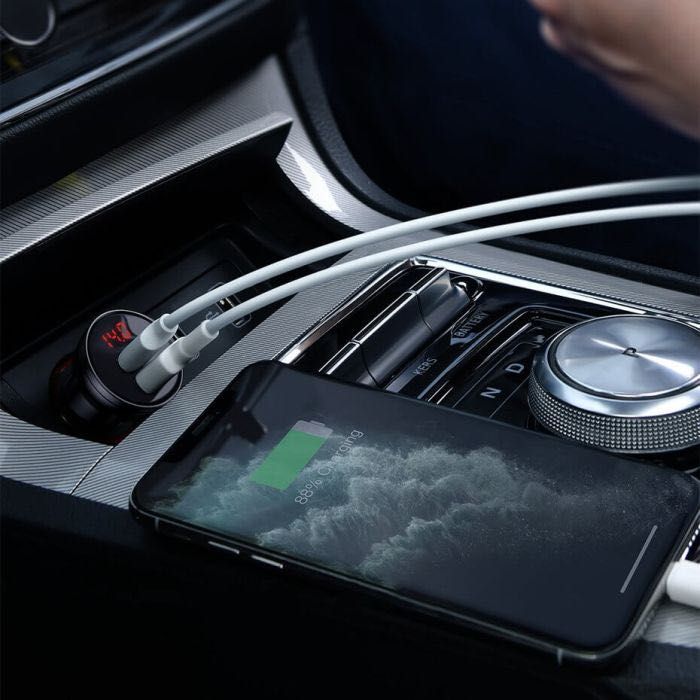 Baseus Автомобилно Зарядно 24W с Дигитален Дисплей и 2 USB Порта