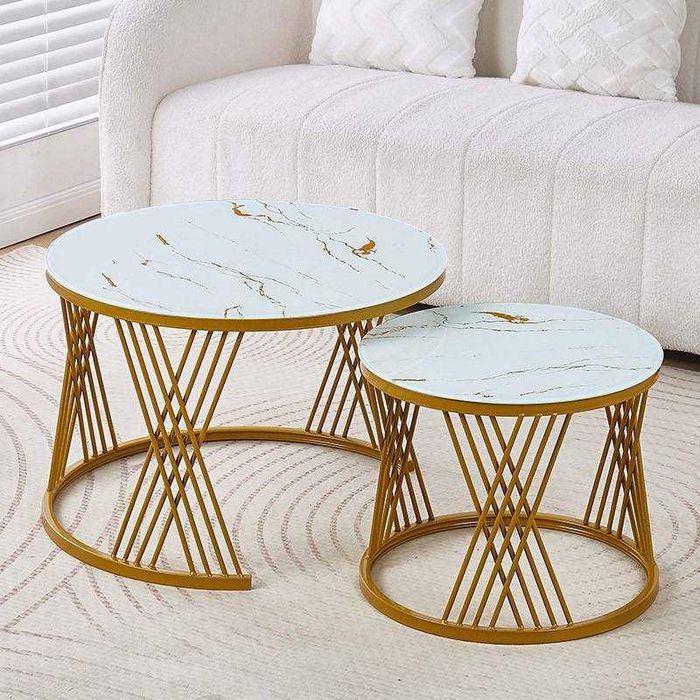 Журнальный столик 2в1 Elton — мраморная столешница, золотой