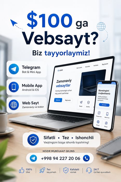 Разработка веб-сайтов / web-sayt yaratish/ telegram bot / mobil ilova