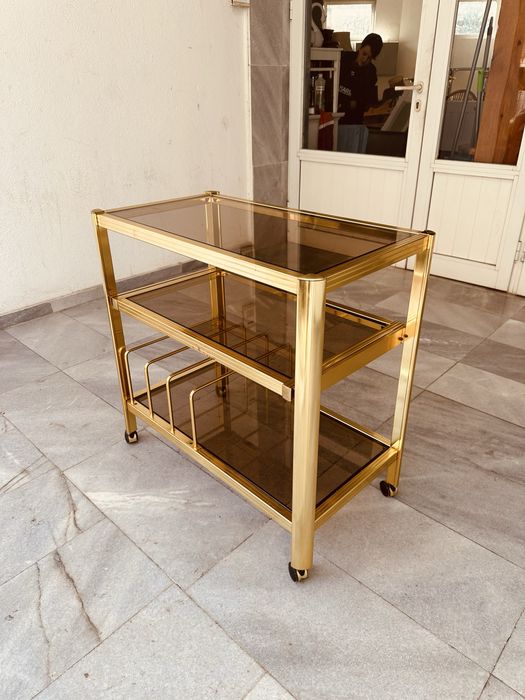 Италианска винтидж бар количка – месинг и стъкло, 70-те години