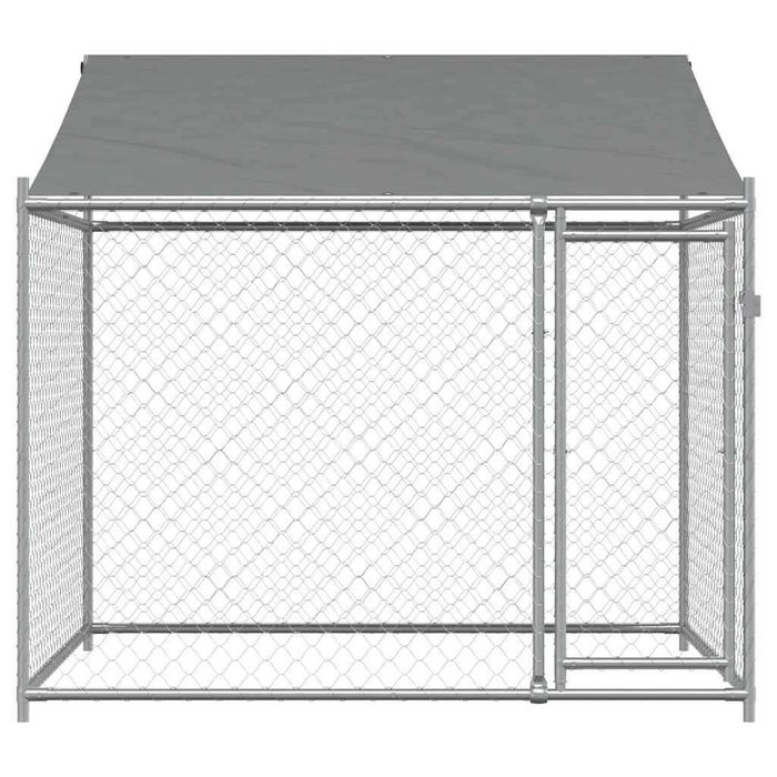 Cușcă pentru câini cu acoperiș și ușă 2x2x2 m, gri oțel galvanizat VidaXL