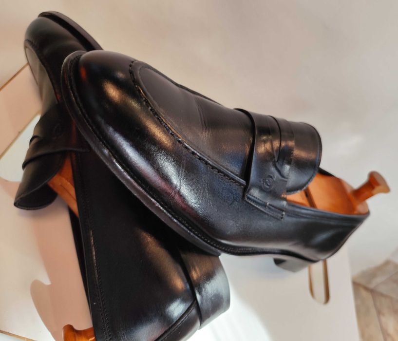 Pantofi loafer penny 45 lucrati manual Pollini piele naturala superioara negru
