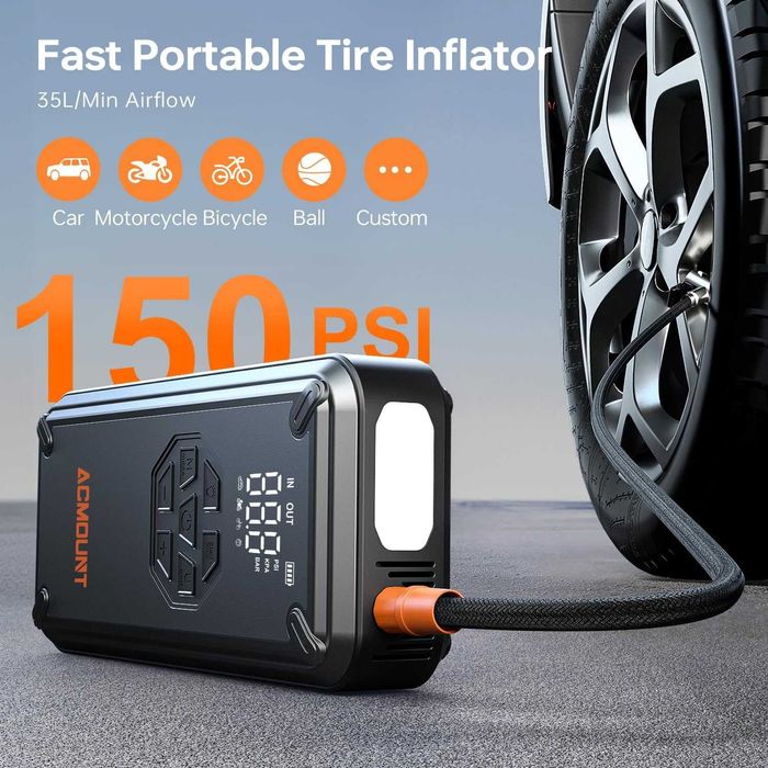 Пусковое устройство с компрессором ACMOUNT 5000A/26800mAh/150PSI