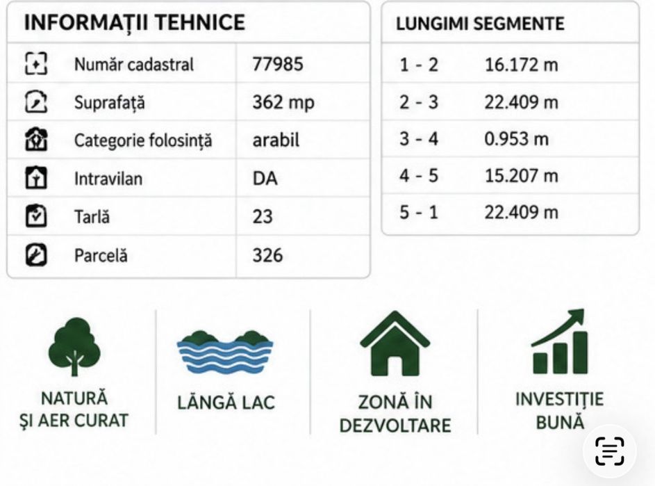 TEREN  Comuna Berceni - Vidra / 362m / Langa LAC / PROPRIETAR