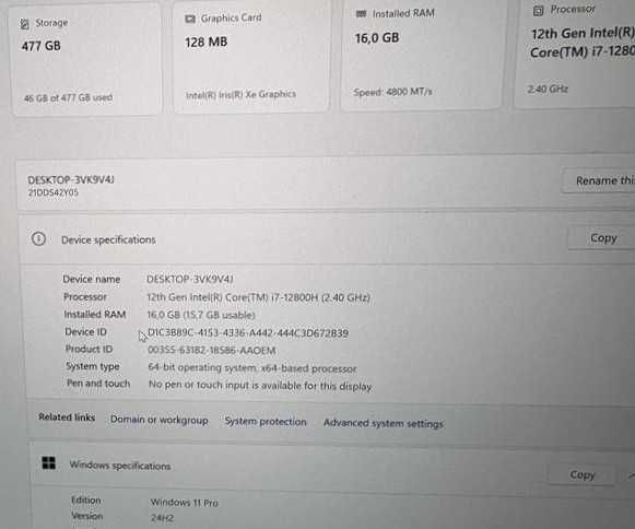 Lenovo ThinkPad P1 G5 16”2,5K 500n 165Hz i7 12800H 16/512, Гаранция 1м