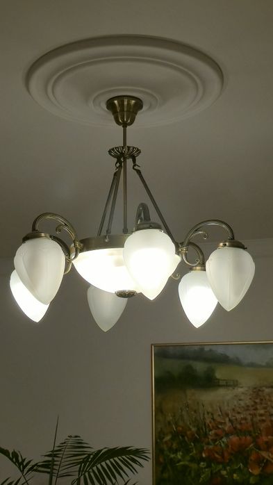 Candelabru Annabella  6 brațe, Ø70cm, bronz & sticlă -ca nou,impecabil