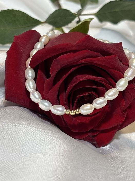 Colier din perle naturale de cultură cu 3 biluțe din aur 14 k