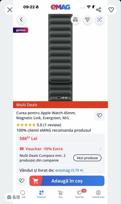 Curea/bratara pentru Apple Watch 40/41mm, Magnetic Link,Evergreen,S/M,sigilata
