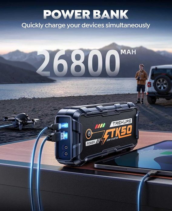 Starter auto portabil 7000A, acumulator extern TREKURE TK50