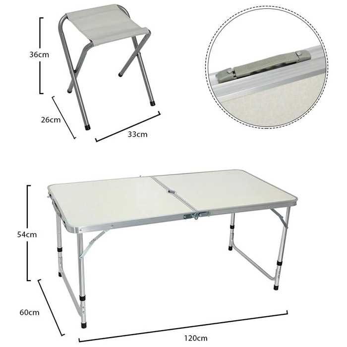 Masa camping cu 4 scaune 1200mm / 600mm rulota autorulota