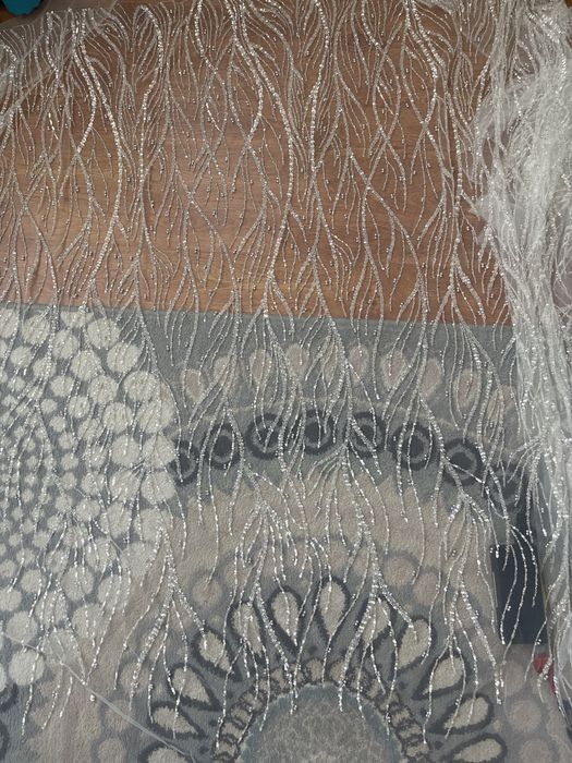 5 m dantela ivory cu paiete pentru rochie de mireasa