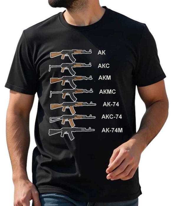 Тениска AK 47 памучна черна тениска с принт печат размери XS-5XL