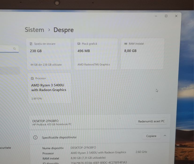 HP Probook 455 G8 Ryzen 3 5400u, 8 GB DDR4, ssd 256 GB