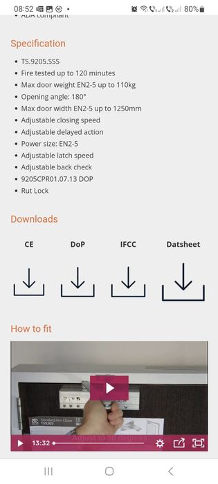 Amortizor usa Rutland TS 9205 120 min rezistență la foc
