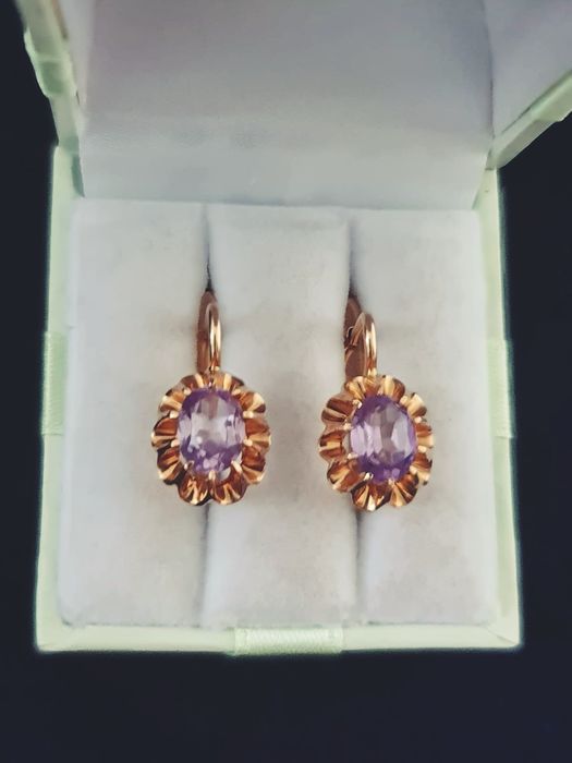 Золотые советские серьги с александритом 583 пробы