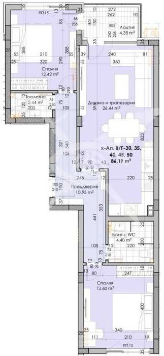 Тристаен апартамент Кючук Париж 65-3199