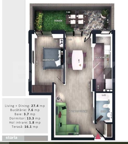 Apartament 2 camere, terasa, semifinisat, CF parcare, boxa, Zona Vivo — fotografia 1