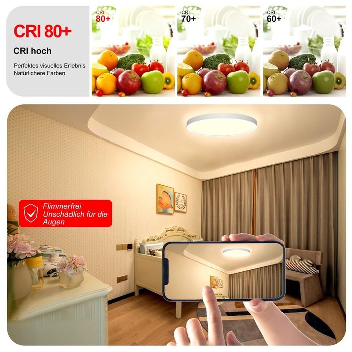 Lumină plafon LED dimabilă RGB 24W 30cm IP44 rezistentă la apă, pachet de 2 bucăți