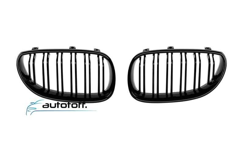 Grile duble iluminate compatibile cu BMW Seria 5 E60 E61 (03-10) Negru lucios cu LED