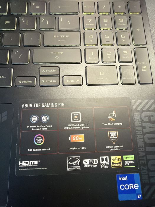 Laptop Gaming Asus TUF F15 i7 13gen 32g 512g nvme RTX4060 8g