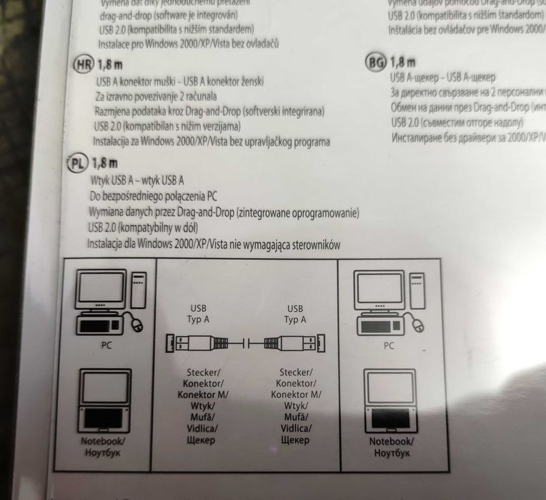 Cablu USB - USB pentru conectare 2 PC-uri, laptop