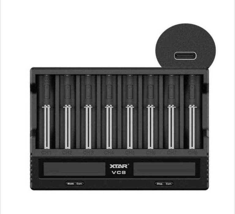 Incarcator XTAR VC8,pt 8 acumulatori,Li-Ion sau Ni-Mh,USB-C, LCD,Negru