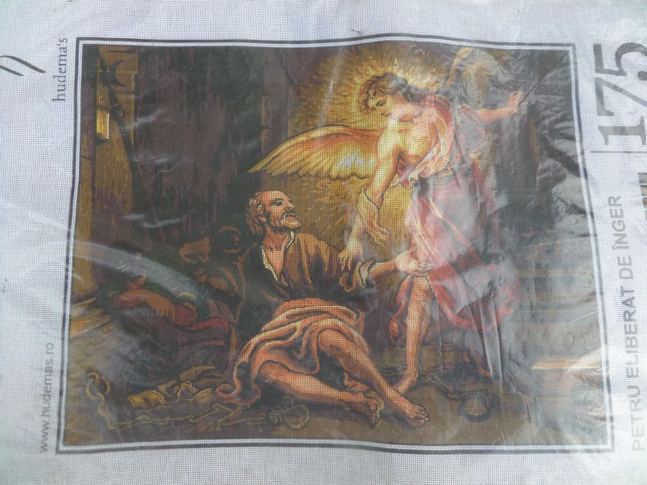 Goblen de cusut cu fire incluse Maria,Petru eliberat de inger,Fecioara 25 pe 35cm