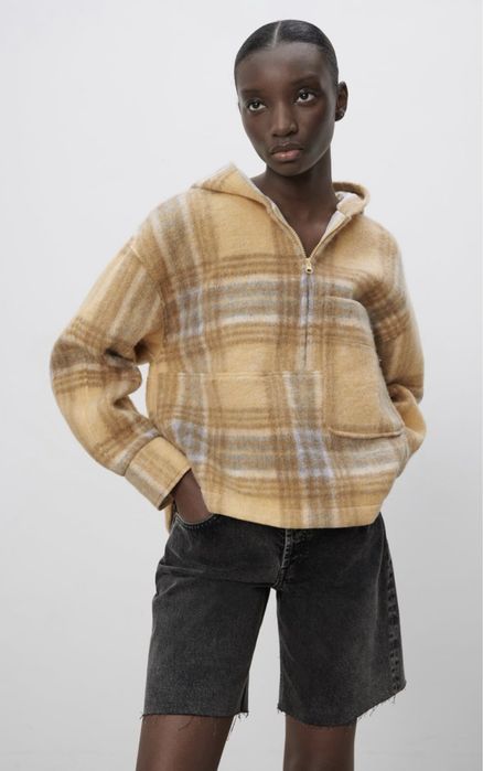 Zara Кариран въленен суичър жълто/синьо/сиво