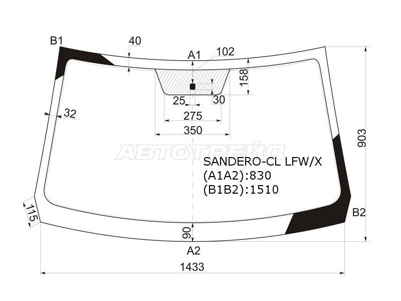Стекло лобовое Dacia Duster