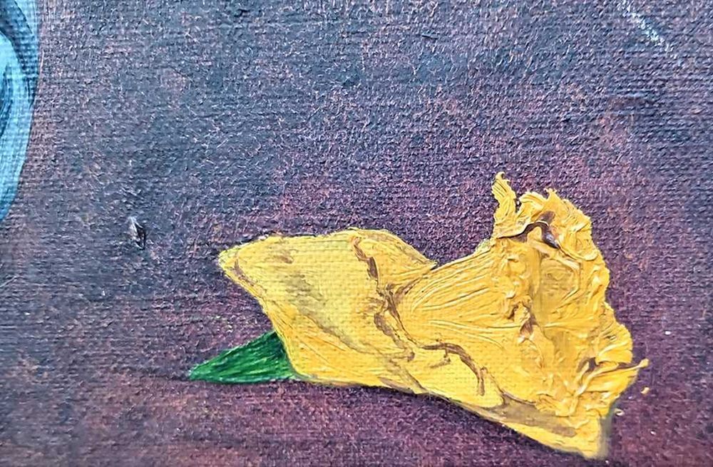 Tablou vechi - narcise in cana - semnat si datat Josy Kenens `67