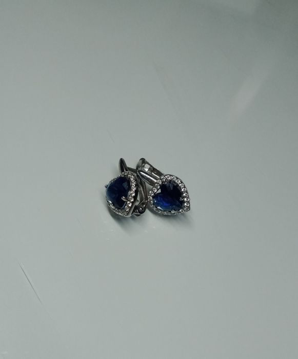 серьги сердечки синие серебро