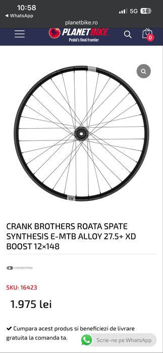 Roata bicicleta crank brothers 27,5