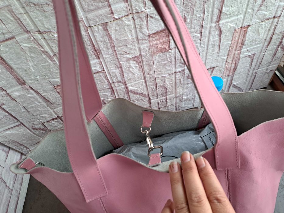 дамска чанта,розова кожена торба-естествена кожа