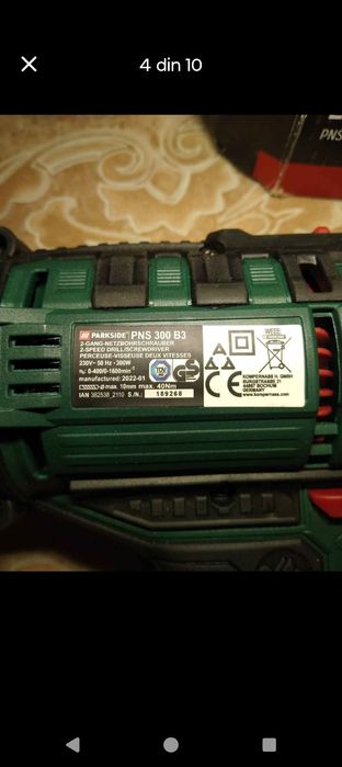 Masina de insurubat si gaurit PARKSIDE PNS300,
cu doua trepte de turaț