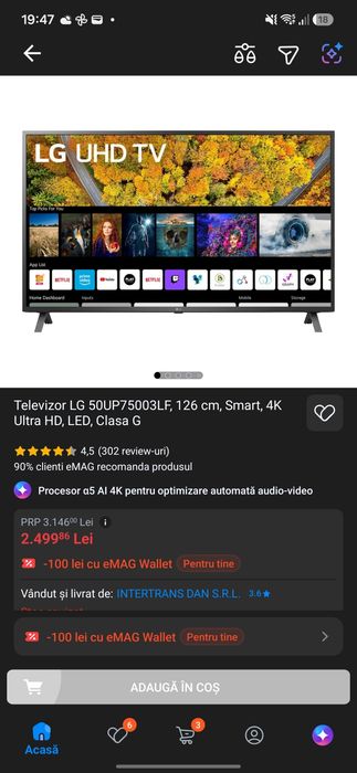 Televizor LG 50UP75003LF, 126 cm, Smart, 4K Ultra HD, LED,