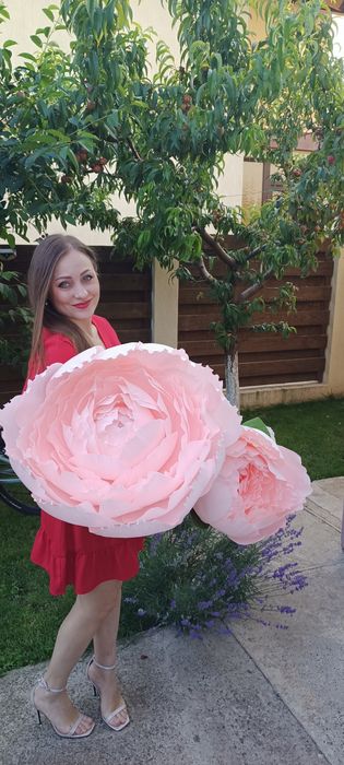 Flori gigant roz handmade, 3 bucăți