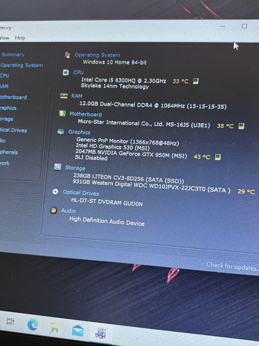 Msi Gaming• i5-6300H• 12gb ram DDR4• nvidia GTX • SSD 256 + 1Tb Arad ...