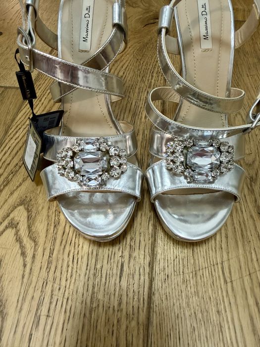 Sandale argintii din piele Massimo Dutti, 39