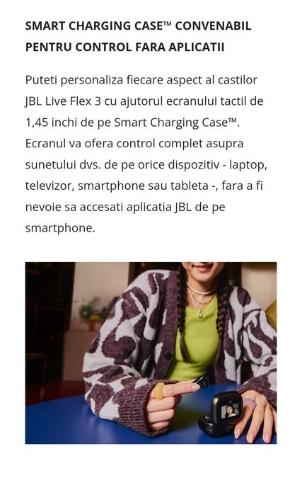 Casti In-Ear JBL Live Flex 3, Bluetooth 5.3, Hi-Res, Smart Case, True Adaptive NC, Autonomie 50H, Multi-point, IP54, Argintiu inva in garantie