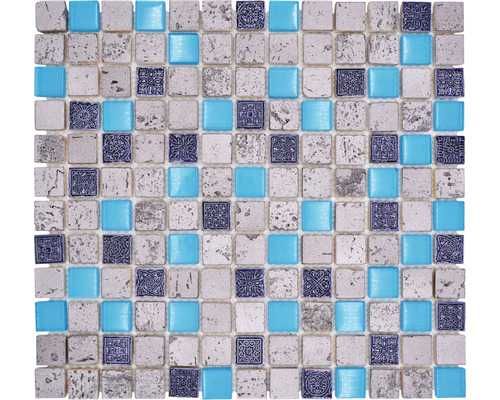 Mozaic sticlă-piatră naturală XCM CB 65 mix albastru 30x32,5 cm