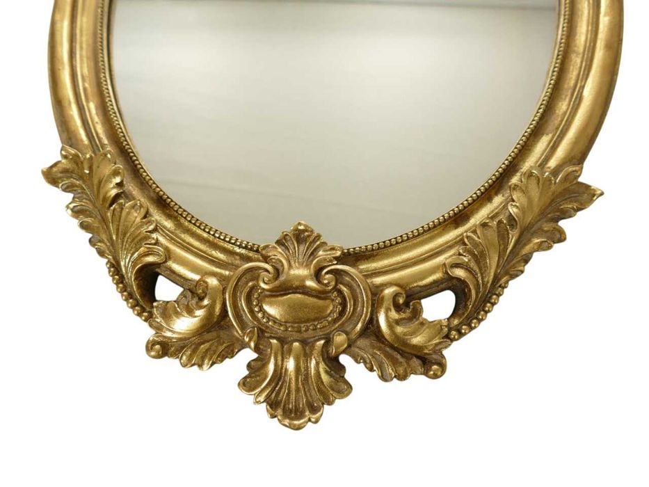 Oglindă decorativă ovală, în stil baroc, cu îngerași, auriu, H. 58 cm