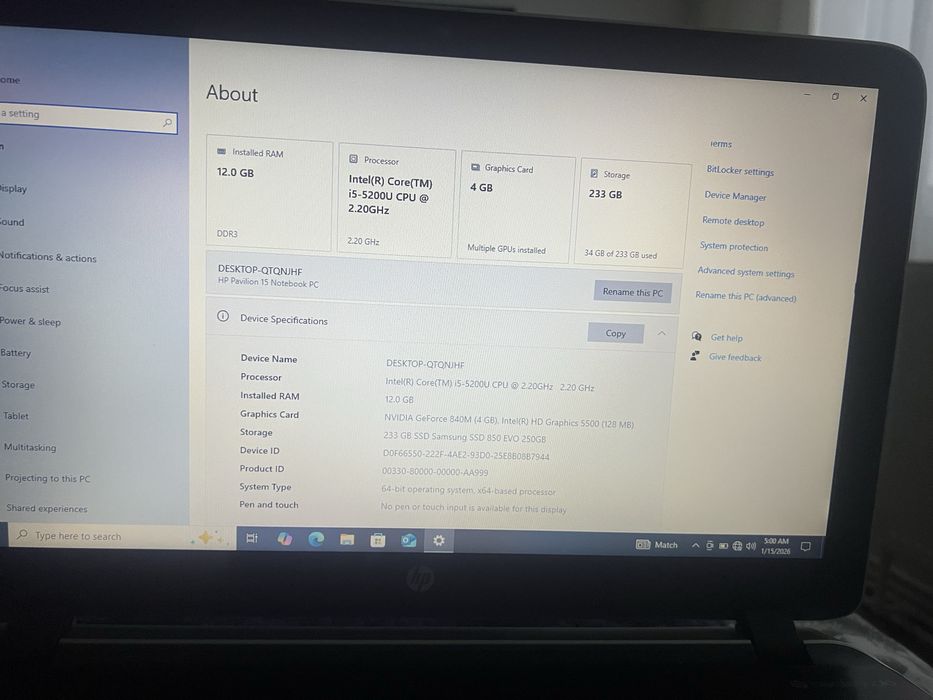 Laptop HP pavilion  I5