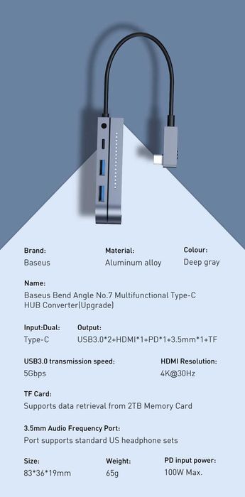 Baseus 6 in 1 Hub for iPad Pro & MacBook Pro PD-100W / 4K-30Hz Upgrade