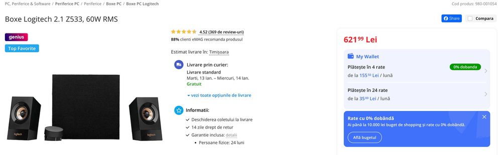 Boxe 2.1 Logitech Z533