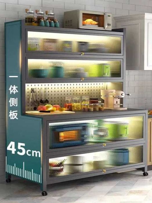 Минималистичный шкаф,  Буфет с витражами, qulay javon oshxonada tartib