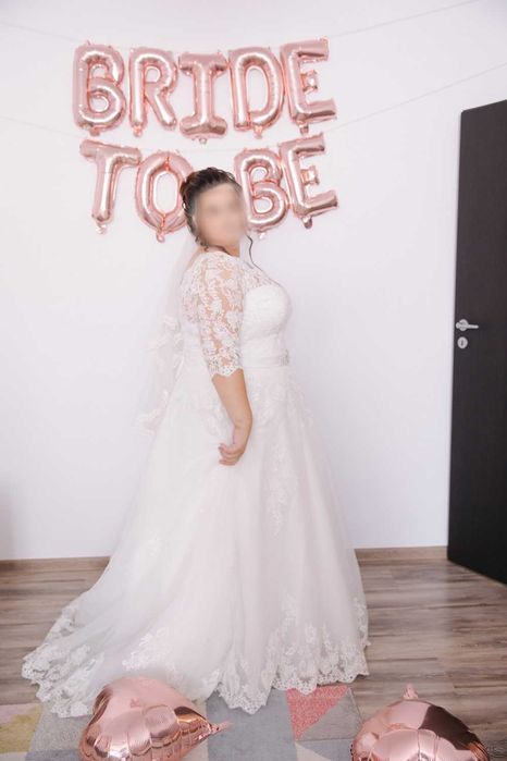 Rochie de mireasa tip A, cu trena si voal, marimea 48-50, Elite Mariaj